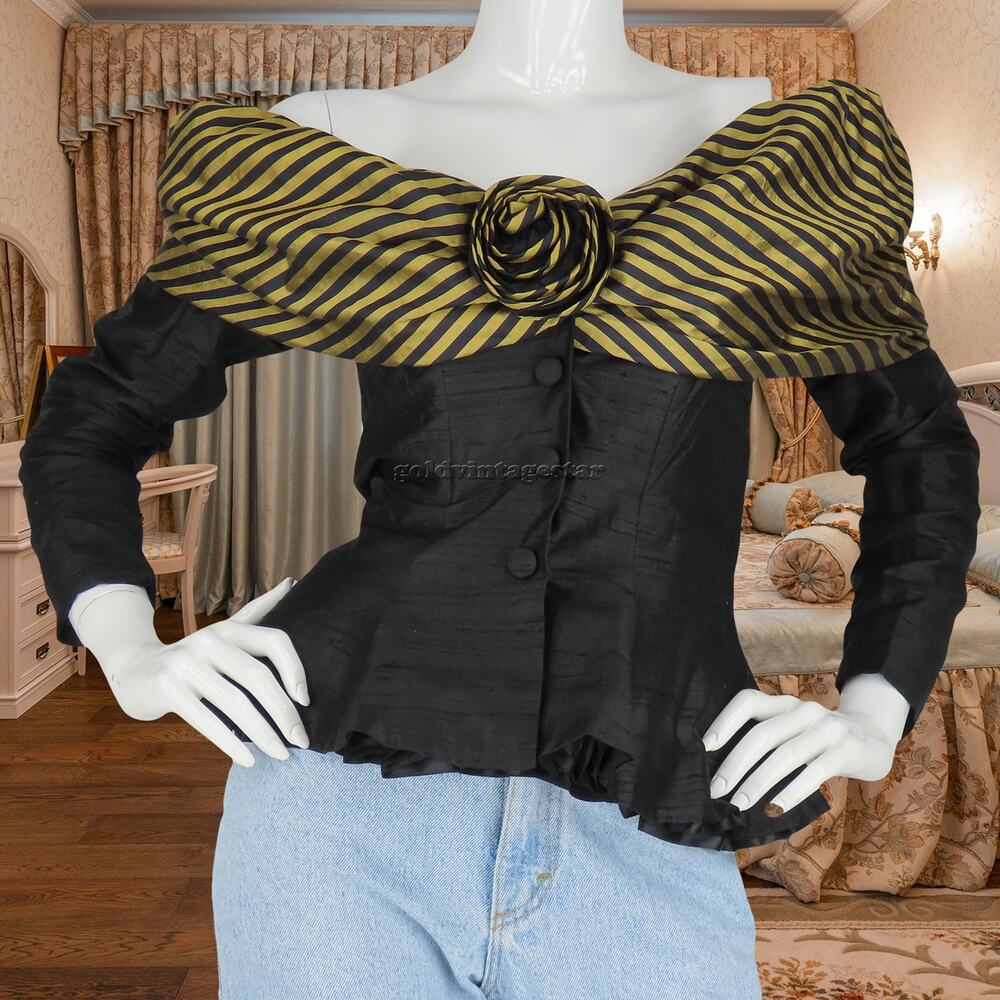 Vintage Saint Romei Wide Collar Striped Silk Blazer S